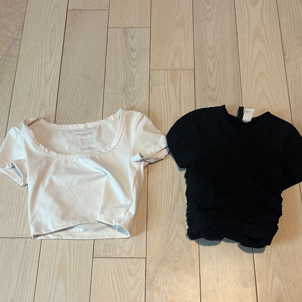 H&M White and Black Ruched Crop Tops